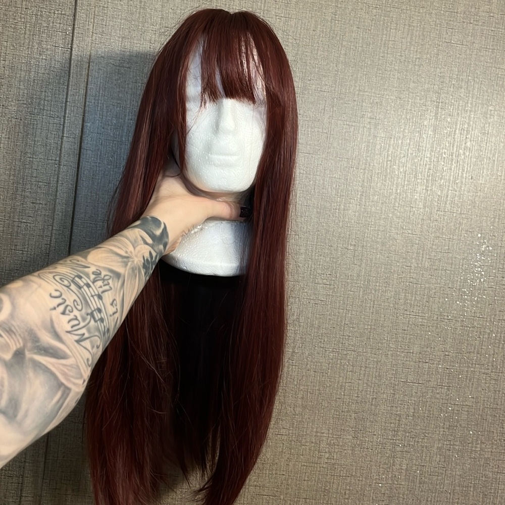 Long burgundy wig